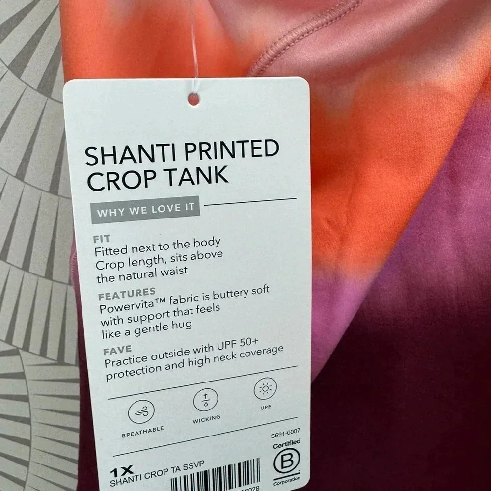 Athleta NWT Women’s Shanti Printed Crop Top Size 1X Buttery Soft - Picture 3 of 6
